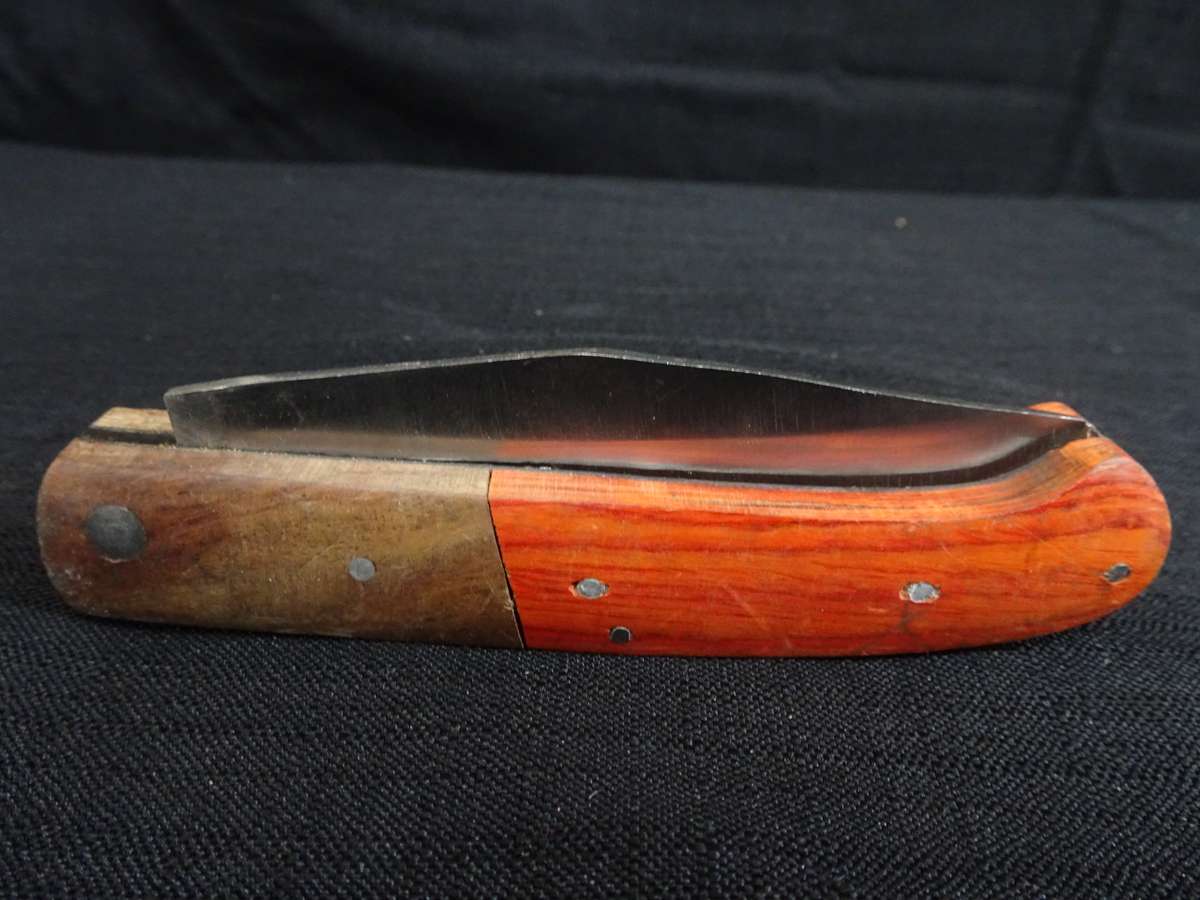 Vintage Folding Pocket Knife With Wooden Orange Stained Handle