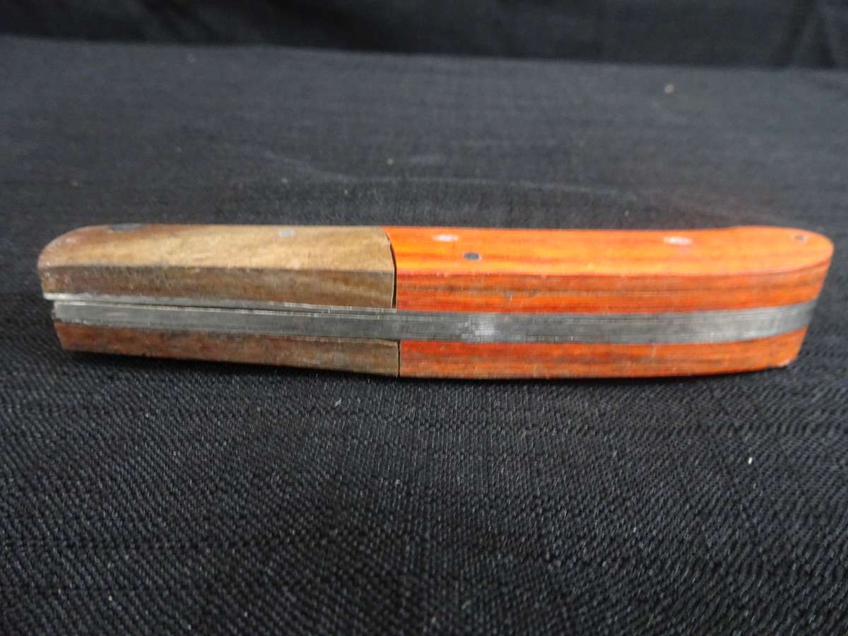 Vintage Folding Pocket Knife With Wooden Orange Stained Handle