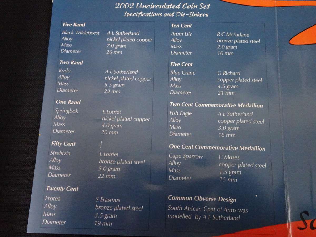 South Africa Uncirculated 2002 Coin Set - In Original Package - In Excellent Condition