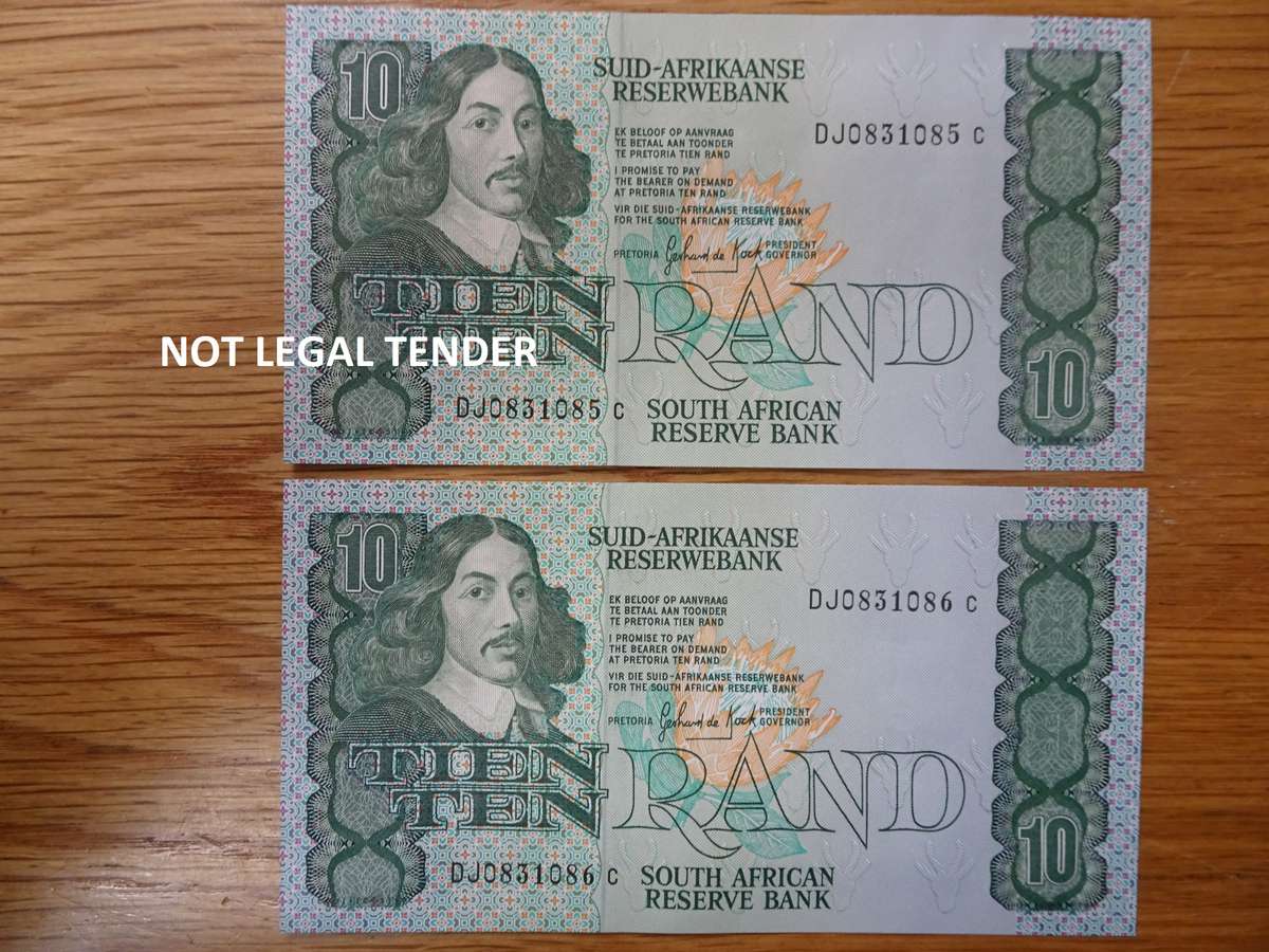 South Africa 2x Ten Rand Bank Note - Gerhard de Kock - Please See My Description