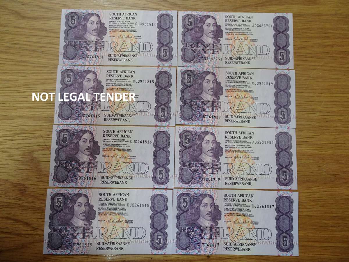 8x South Africa Five Rand Bank Note - CL Stals And Gerhard De Kock - Please See My Description