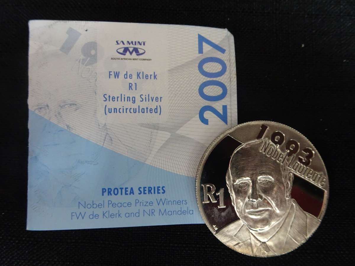 2007 South Africa Silver R1 Uncirculated Protea Series Coin (FW de Klerk) - Excellent Condition