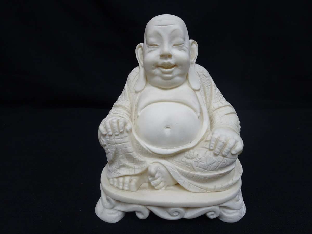 Stunning Smiling Vintage Buddha Resin Stone Antique Statue - In Good Condition