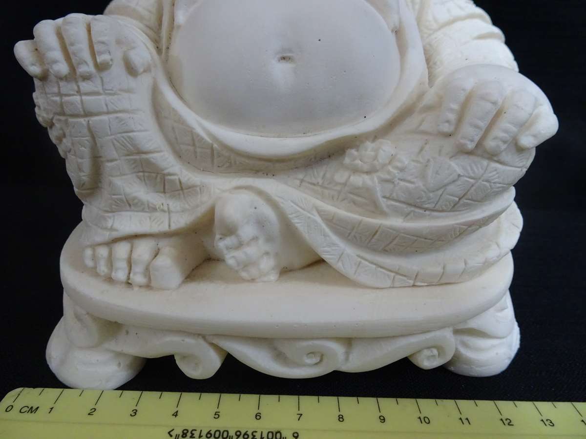 Stunning Smiling Vintage Buddha Resin Stone Antique Statue - In Good Condition