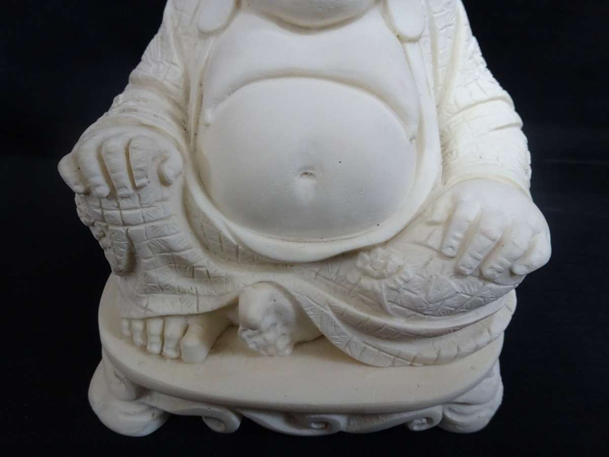Stunning Smiling Vintage Buddha Resin Stone Antique Statue - In Good Condition