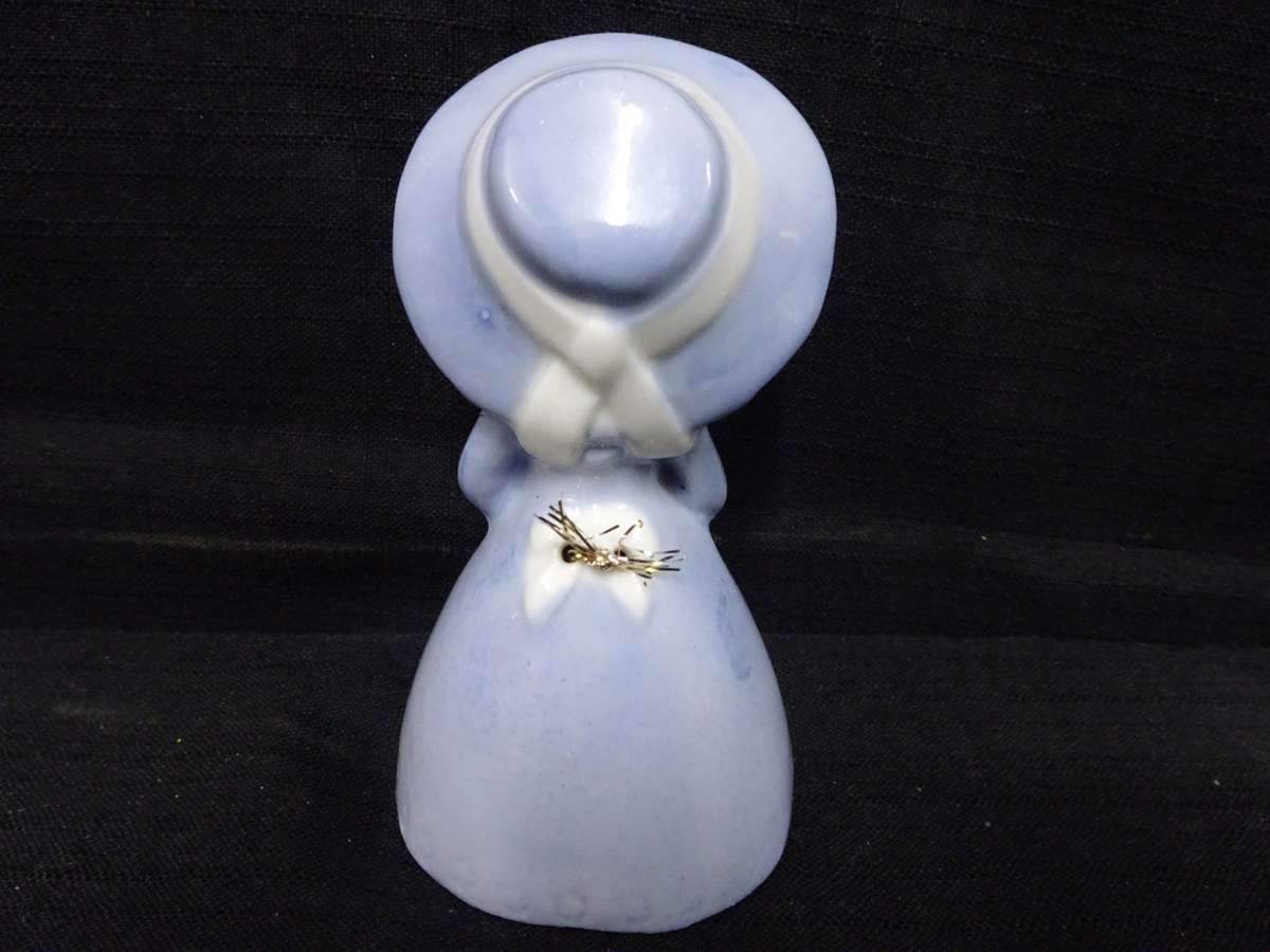 Stunning Vintage Girl Blue & White Holding A Parasol Porcelain Bell - In Good Condition
