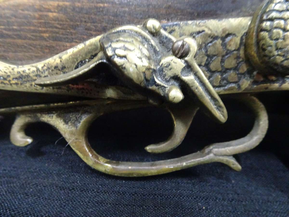 Vintage Replica Flint Lock Pistol With Brass Inlay - Made In England With Brass Mounting Brackets