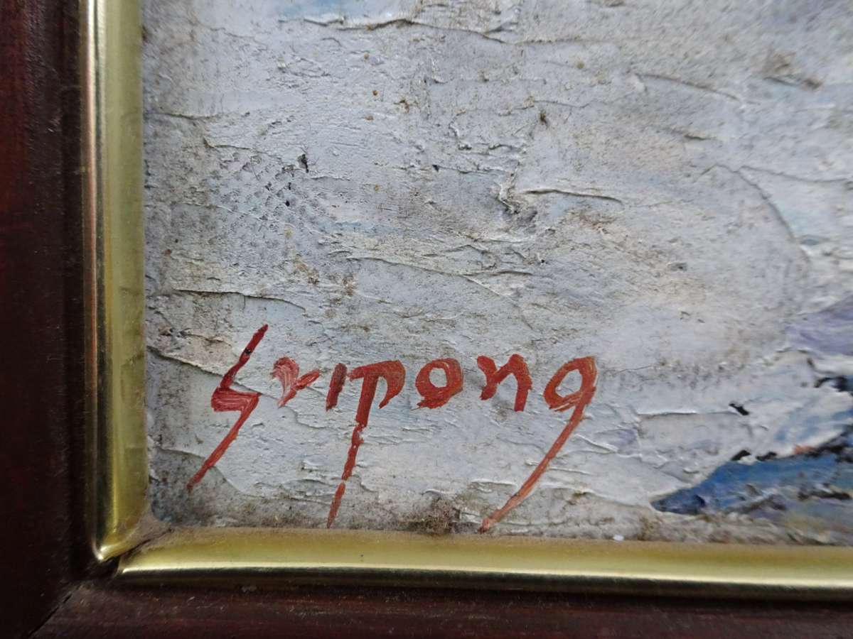 Beautiful Oil On Canvas With Floating Market Thailand Countryside - See My Description