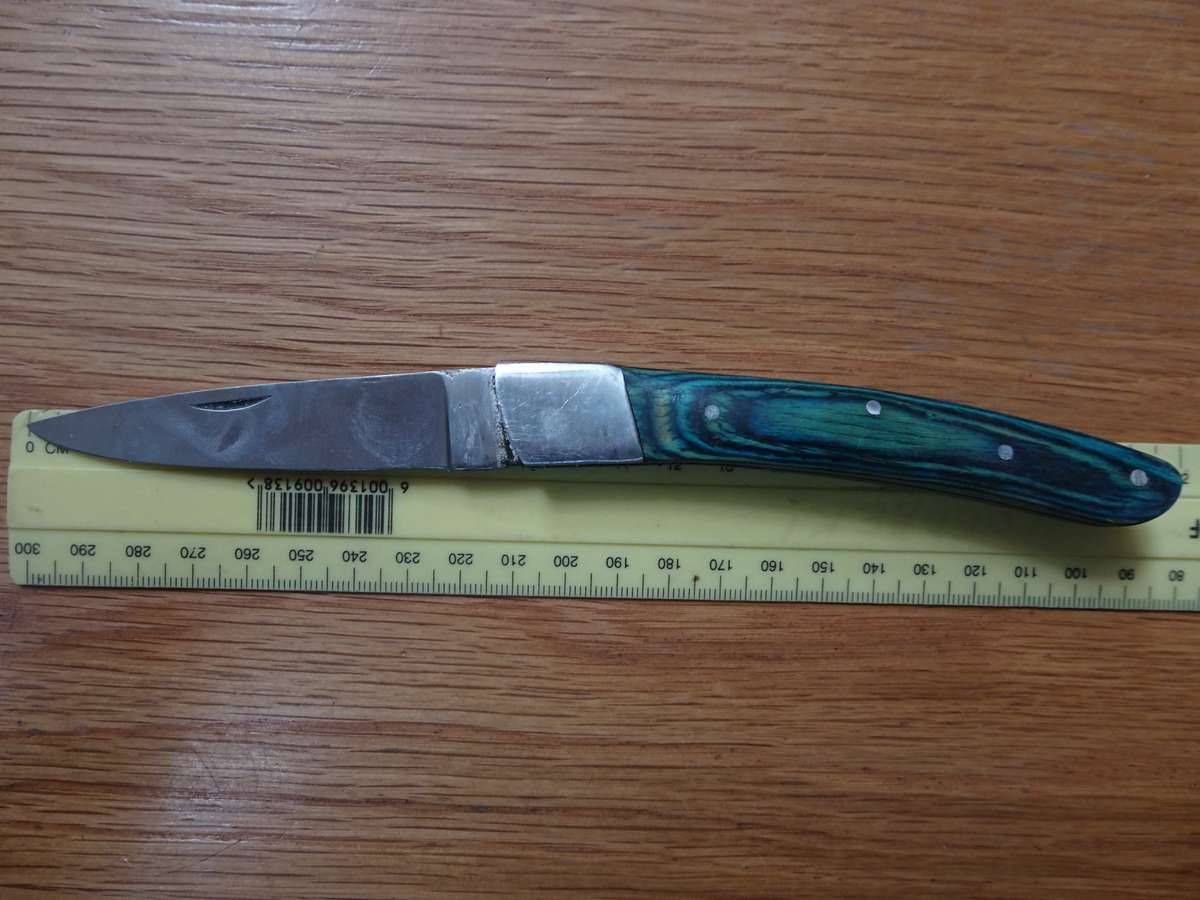 Vintage Pocket Folding Knife With Blue Wooden Handle - See Description