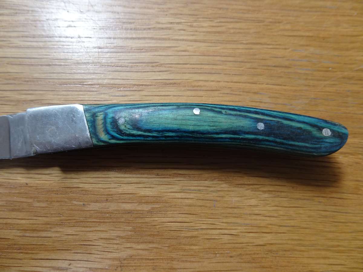 Vintage Pocket Folding Knife With Blue Wooden Handle - See Description