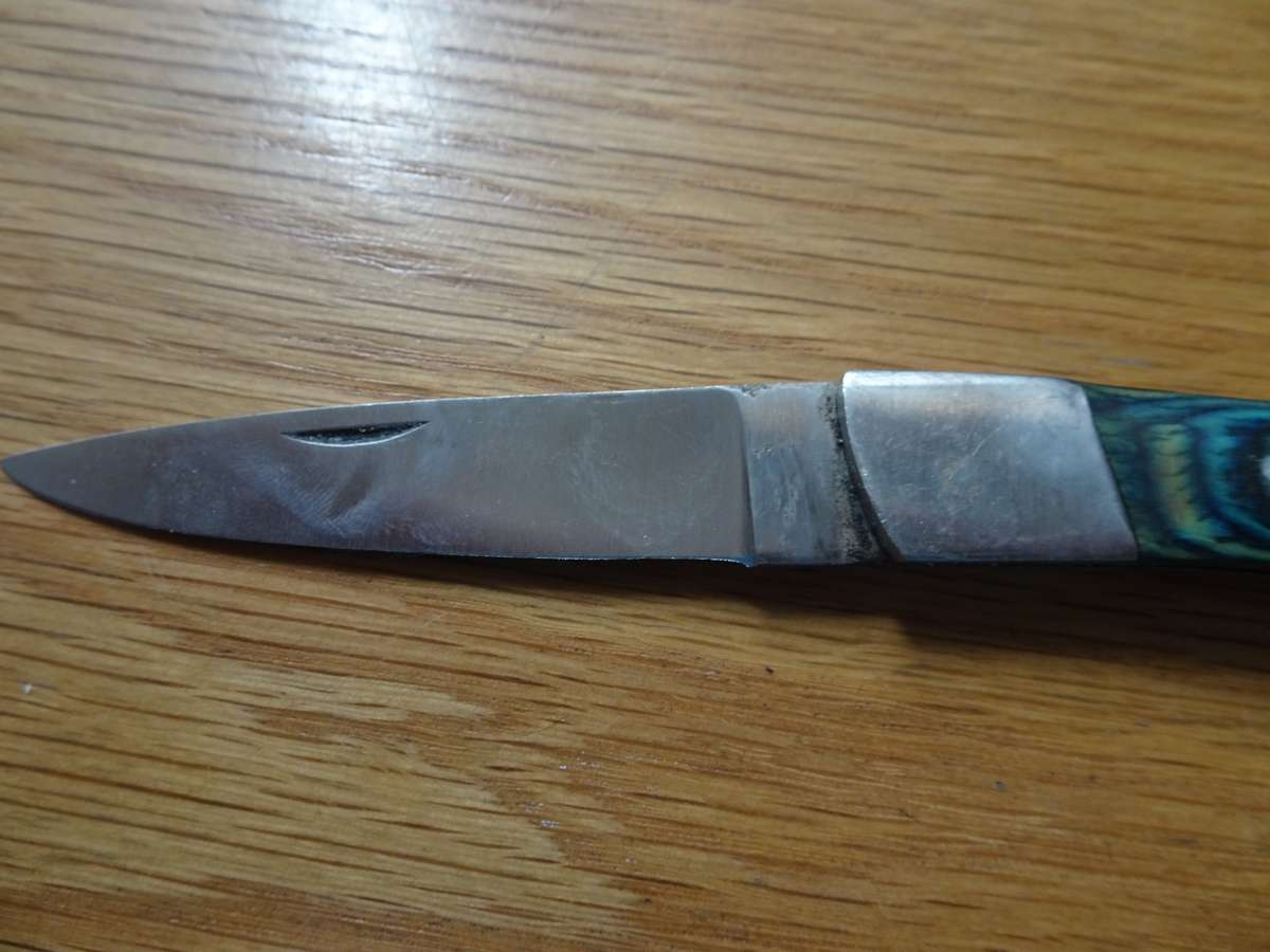 Vintage Pocket Folding Knife With Blue Wooden Handle - See Description