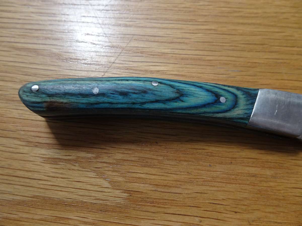 Vintage Pocket Folding Knife With Blue Wooden Handle - See Description