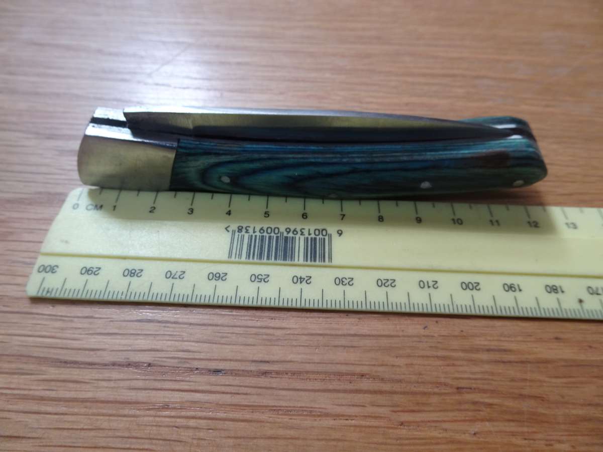 Vintage Pocket Folding Knife With Blue Wooden Handle - See Description