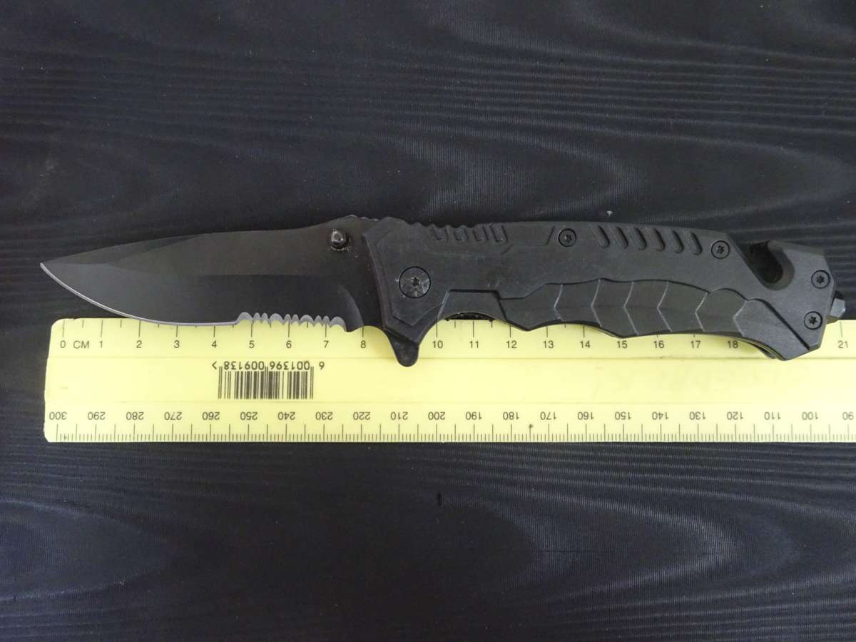 Stunning Black Unbranded Chinese Folding Knife With Glass Breaker And Belt Cutter - Good Condition