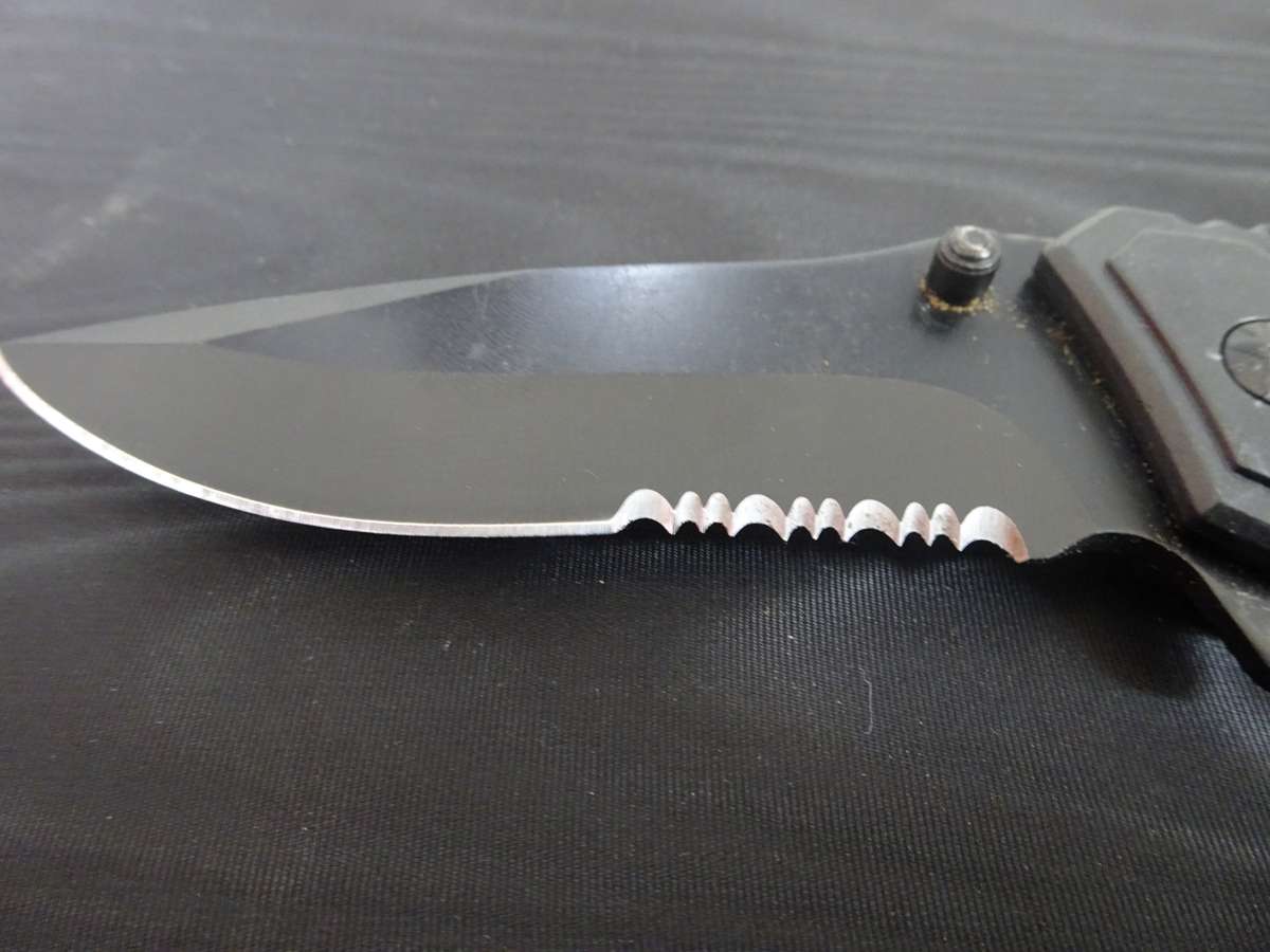 Stunning Black Unbranded Chinese Folding Knife With Glass Breaker And Belt Cutter - Good Condition
