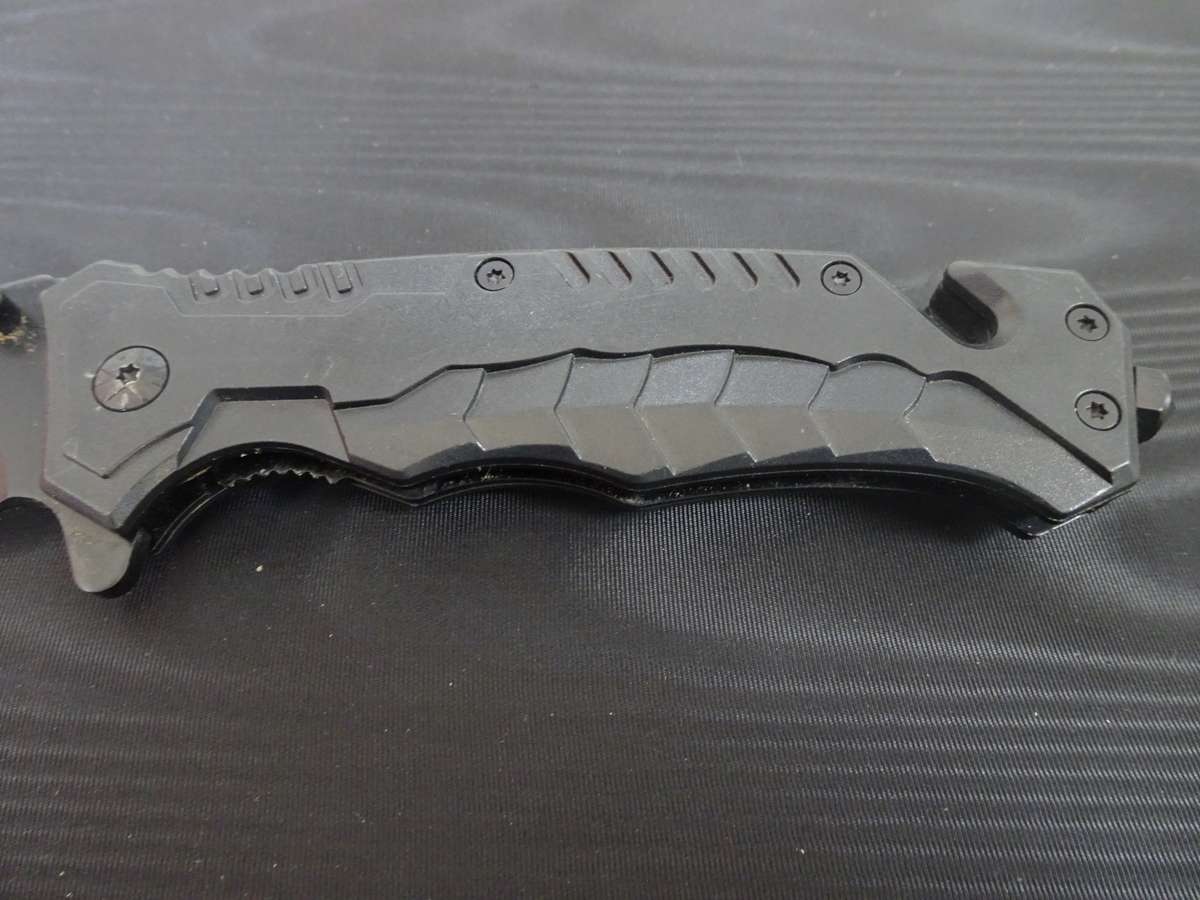 Stunning Black Unbranded Chinese Folding Knife With Glass Breaker And Belt Cutter - Good Condition