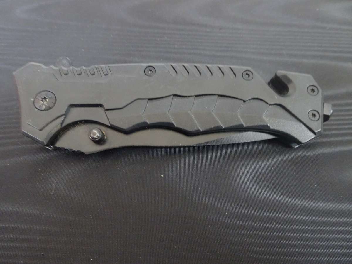 Stunning Black Unbranded Chinese Folding Knife With Glass Breaker And Belt Cutter - Good Condition