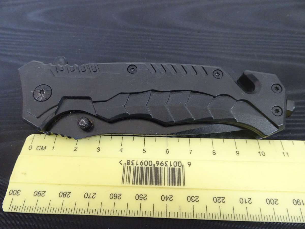 Stunning Black Unbranded Chinese Folding Knife With Glass Breaker And Belt Cutter - Good Condition