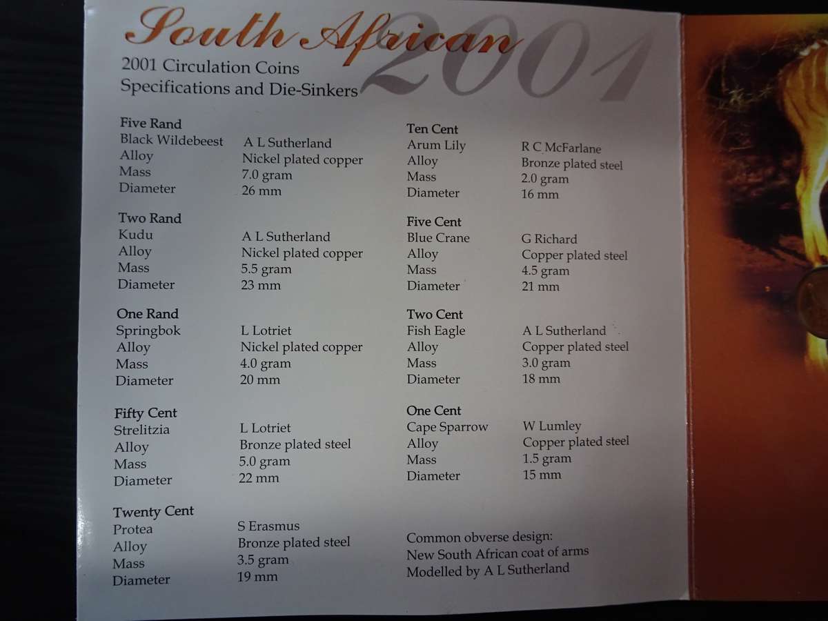 South African Uncirculated 2001 Coin Set - In Good Condition