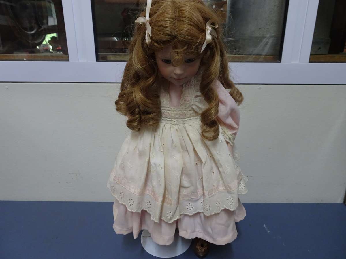 Lovely 1980's Vintage Porcelain Doll On Stand - 50cm Hight - In Very Good Condition