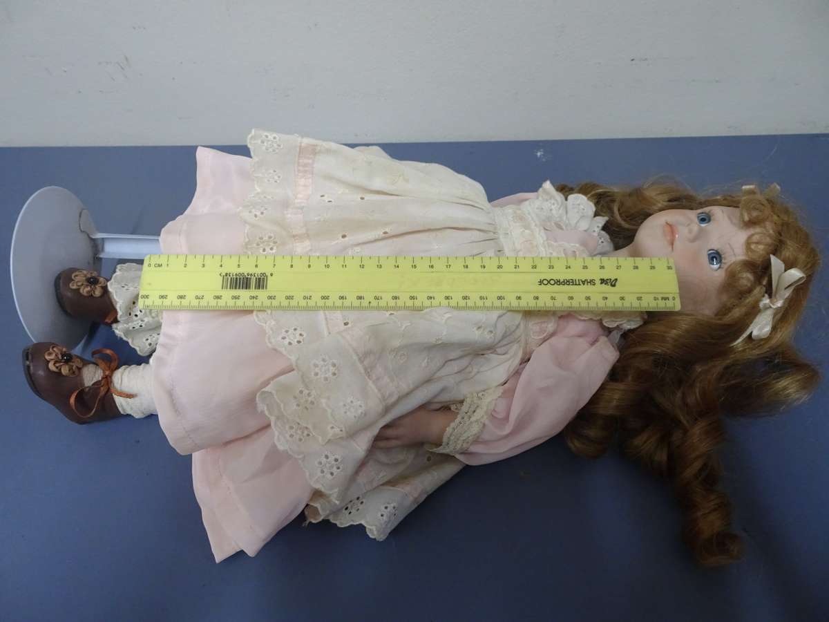 Lovely 1980's Vintage Porcelain Doll On Stand - 50cm Hight - In Very Good Condition