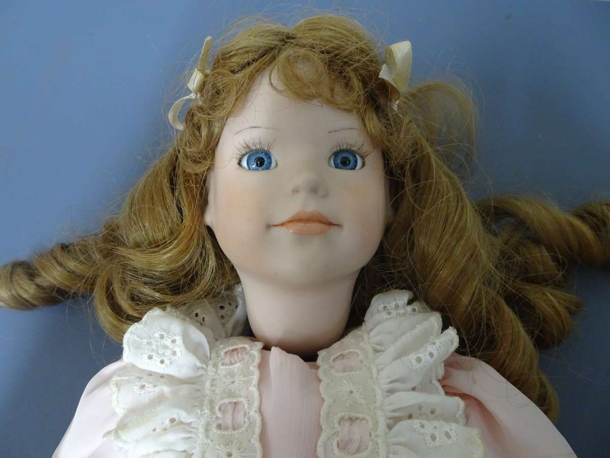 Lovely 1980's Vintage Porcelain Doll On Stand - 50cm Hight - In Very Good Condition