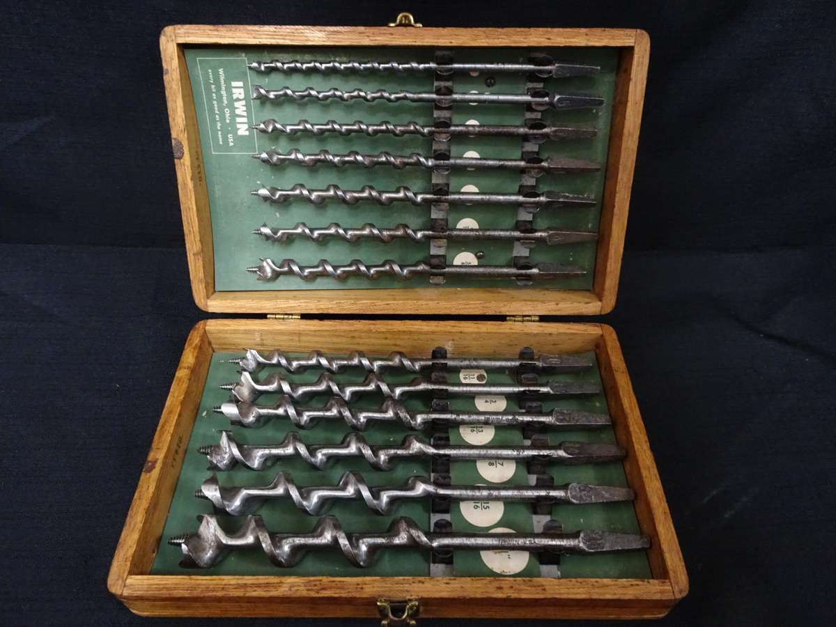 Very RARE Irwin Vintage Wood Auger Drill Bit Set Of 13pcs -Wilmington Ohio USA - In Wooden Box