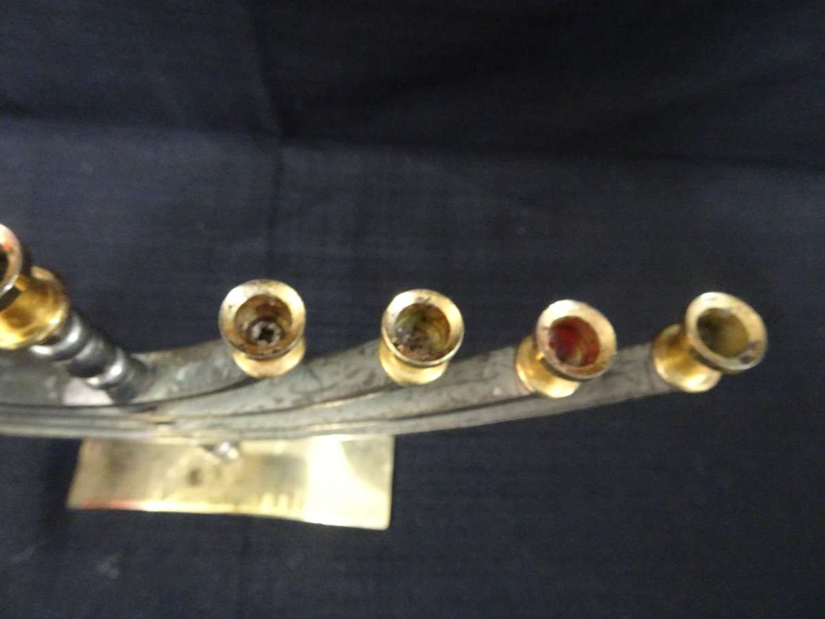 Stunning Silver And Gold Plated 9 Branch Israel Menorah Hanukah Table Candle Centerpiece