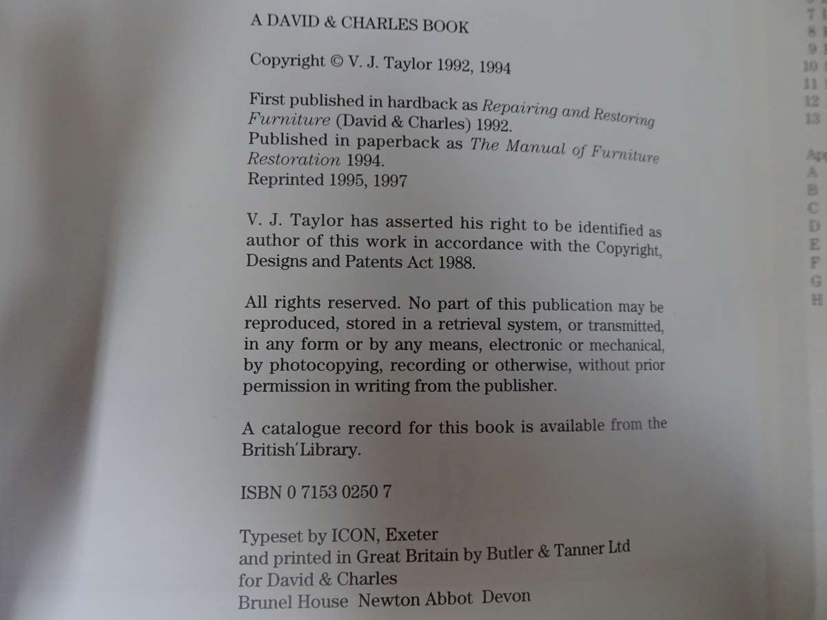The Manual Of Furniture Restoration By V.J Taylor - See Description