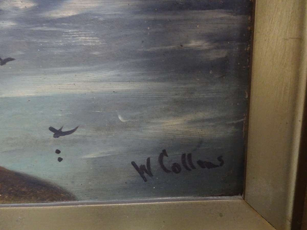 Beautiful Oil On Board River And Mountain Scene By Artist W. Collins - In Stunning Frame