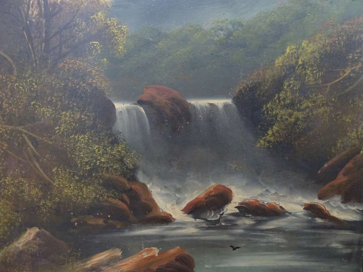Beautiful Oil On Board River And Mountain Scene By Artist W. Collins - In Stunning Frame