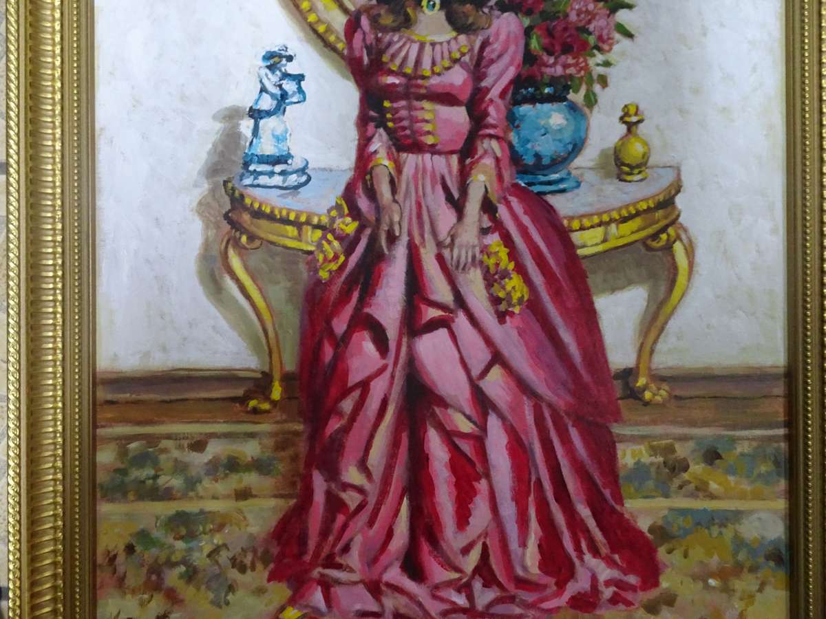 Beautiful Large Oil On Board Of a Lady In Pink By South African Artist Rinus Muller 1999