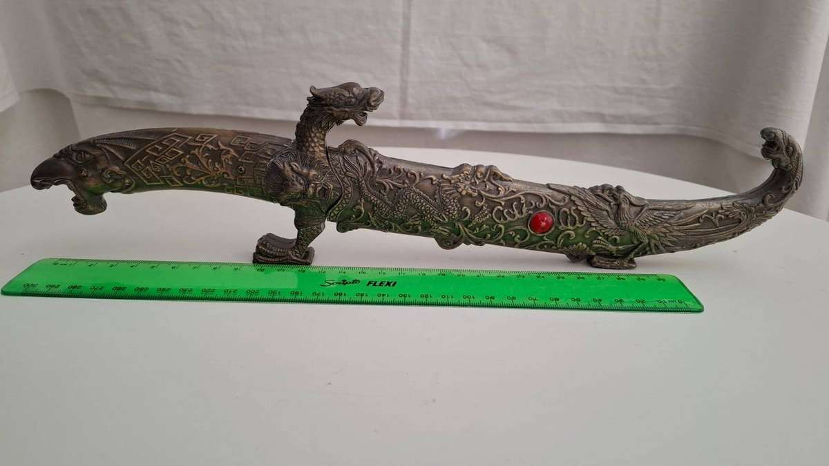 Stunning Gothic Style Dagger and Sheath with Dragon and Other Motives in Great Condition
