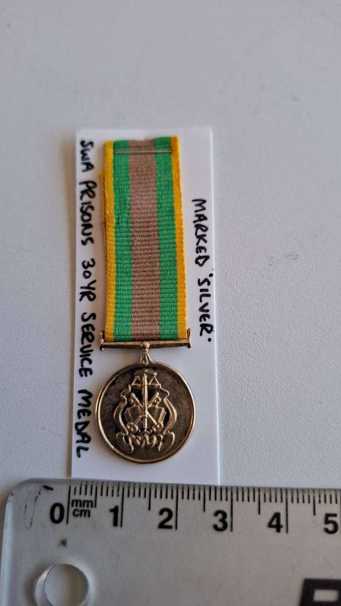 Rare South West Africa Prisons 30 Year Service Miniture Medal -Clearly marked Silver