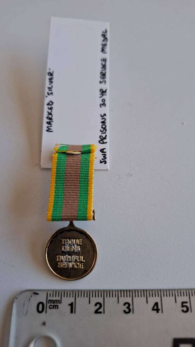 Rare South West Africa Prisons 30 Year Service Miniture Medal -Clearly marked Silver