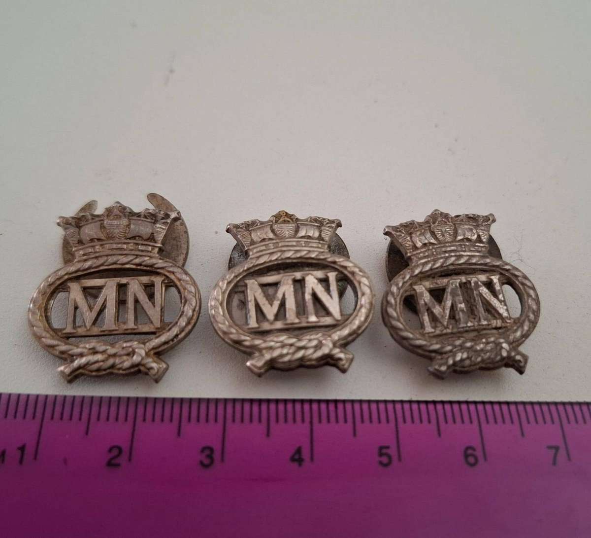 Three Very Rare WW 2 Official Issue Mercantile Marine Merchant Navy Mufti Lapel Badges