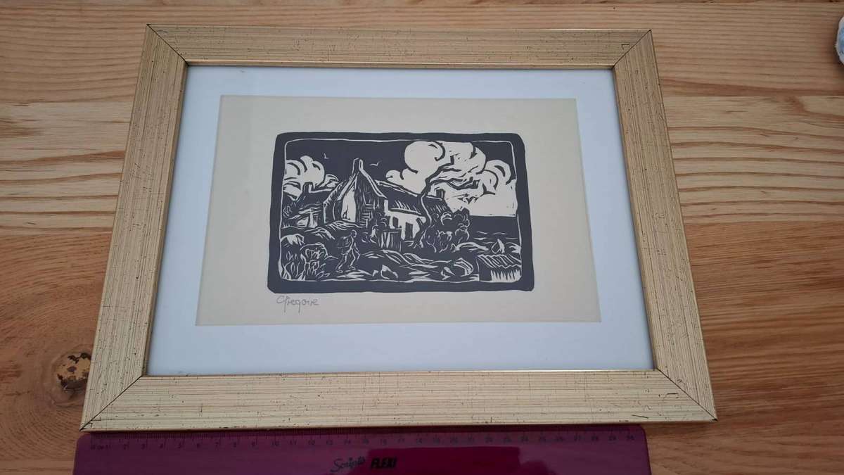 Stunning Gregoire Boonzaier (1909-2005) Linocut "Beach Cottage-" Signed -Framed