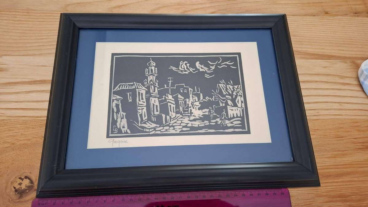 Stunning Gregoire Boonzaier (1909-2005) Linocut "Bo Kaap Neighborhood Cape Town" Signed -Framed