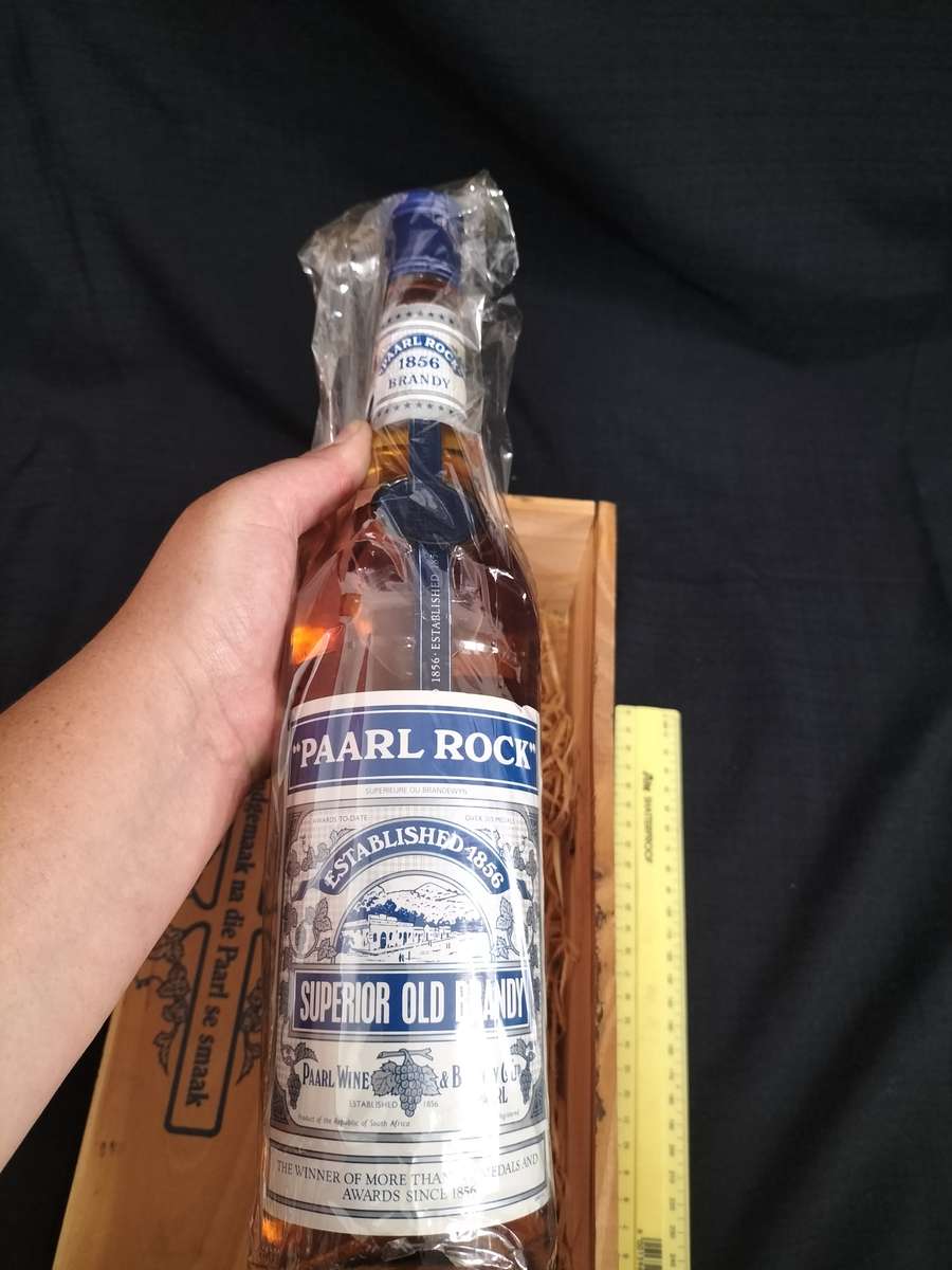 Vintage Paarl Rock 1856 Superior Old Brandy with Wooden Box - Sealed - Good Condition