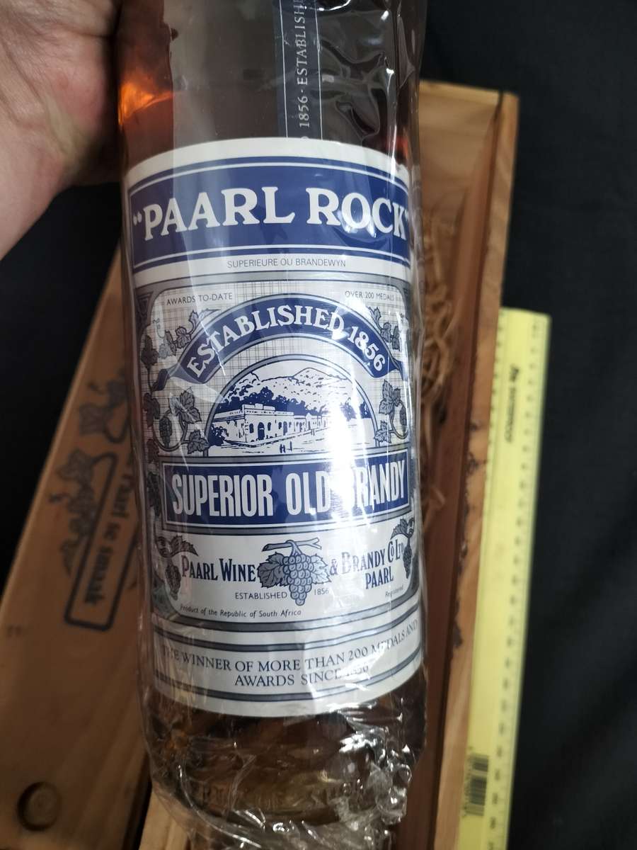 Vintage Paarl Rock 1856 Superior Old Brandy with Wooden Box - Sealed - Good Condition