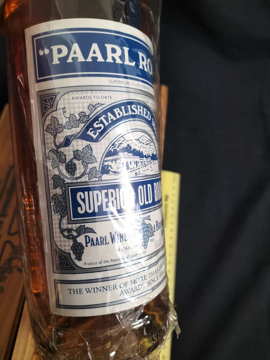 Vintage Paarl Rock 1856 Superior Old Brandy with Wooden Box - Sealed - Good Condition