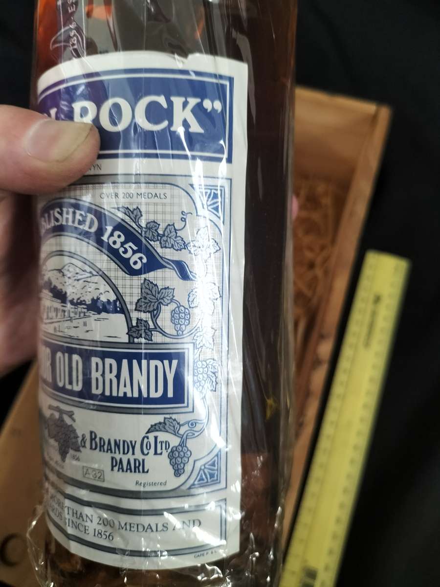 Vintage Paarl Rock 1856 Superior Old Brandy with Wooden Box - Sealed - Good Condition