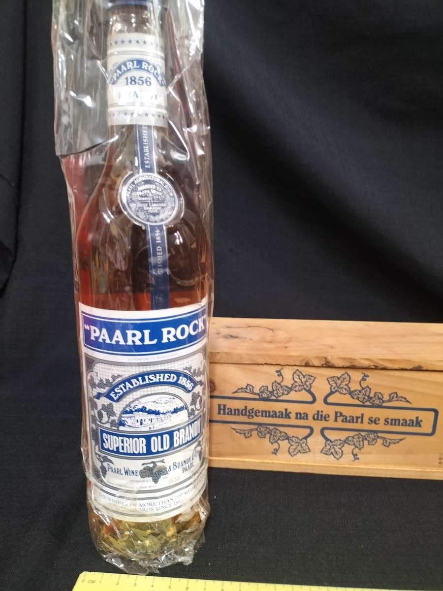 Vintage Paarl Rock 1856 Superior Old Brandy with Wooden Box - Sealed - Good Condition