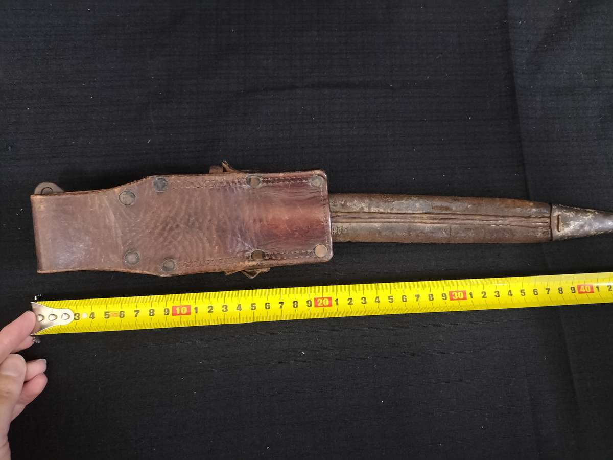 Vintage South African Police Bayonet with Leather Sheath and leather Frog  - See Description