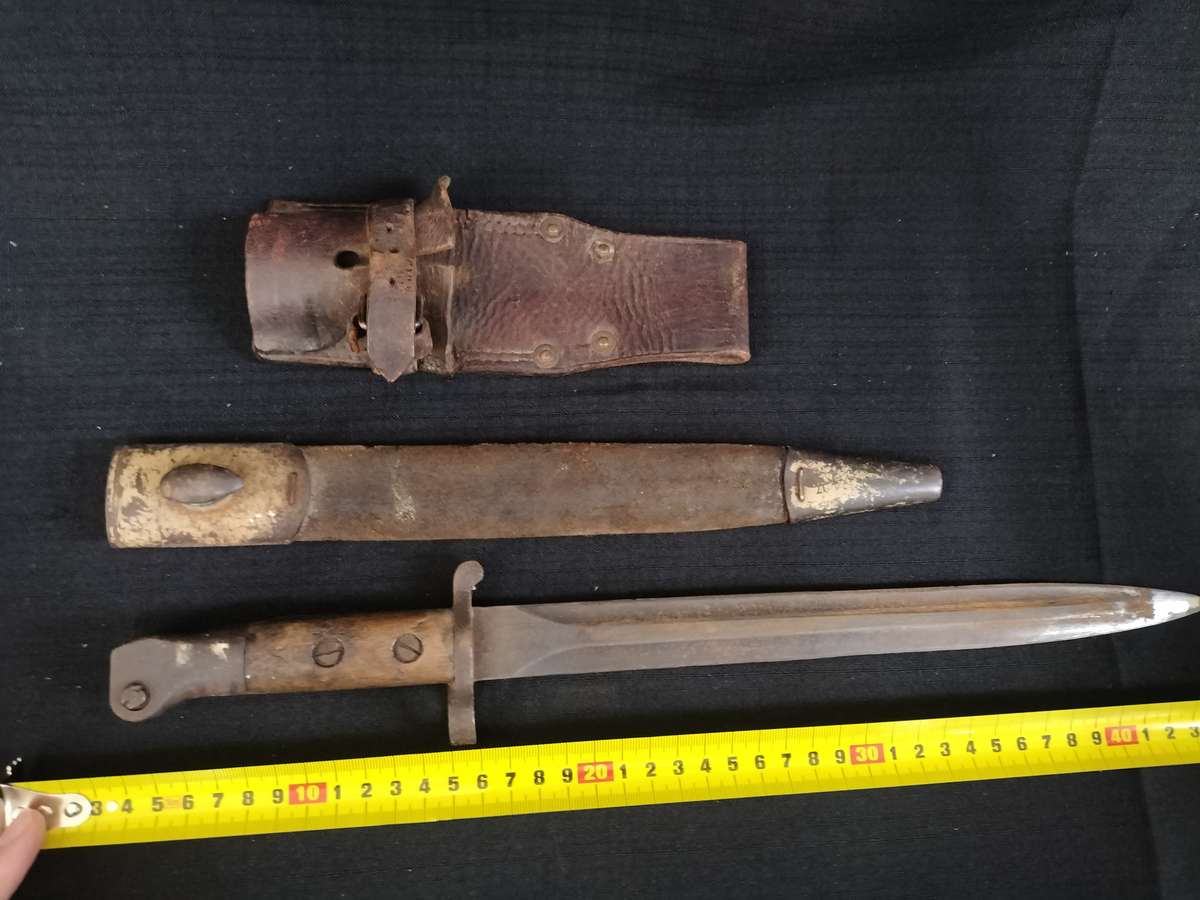 Vintage South African Police Bayonet with Leather Sheath and leather Frog  - See Description