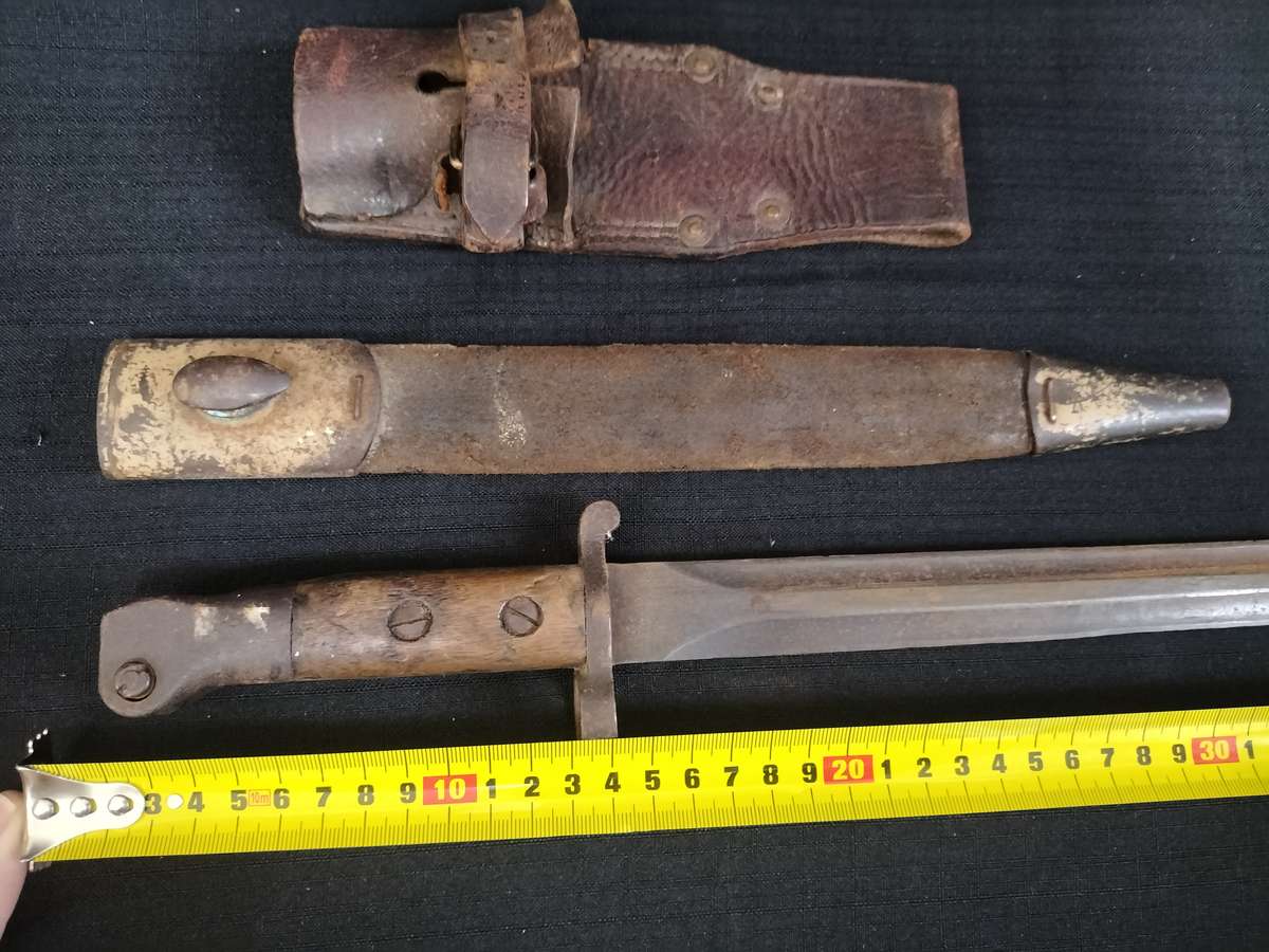 Vintage South African Police Bayonet with Leather Sheath and leather Frog  - See Description