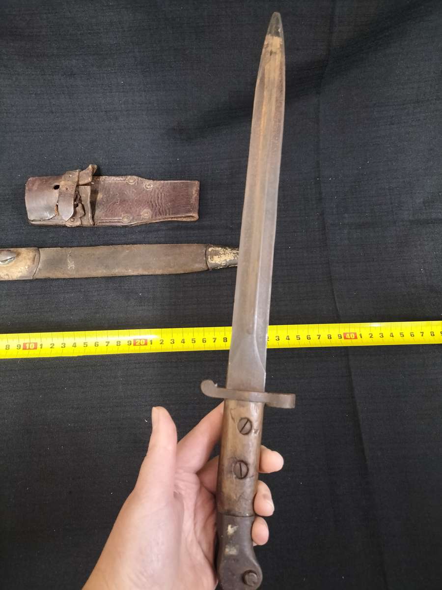 Vintage South African Police Bayonet with Leather Sheath and leather Frog  - See Description