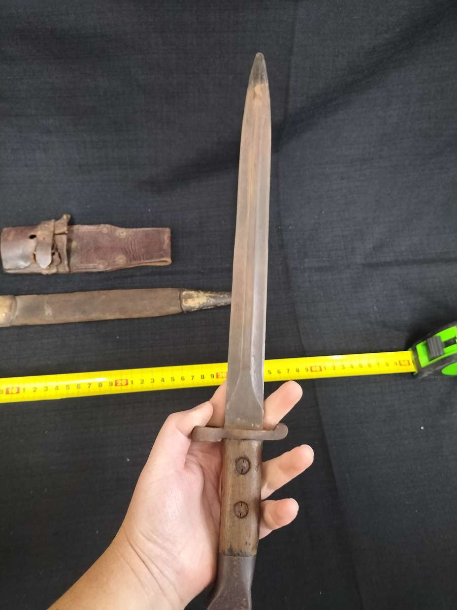 Vintage South African Police Bayonet with Leather Sheath and leather Frog  - See Description