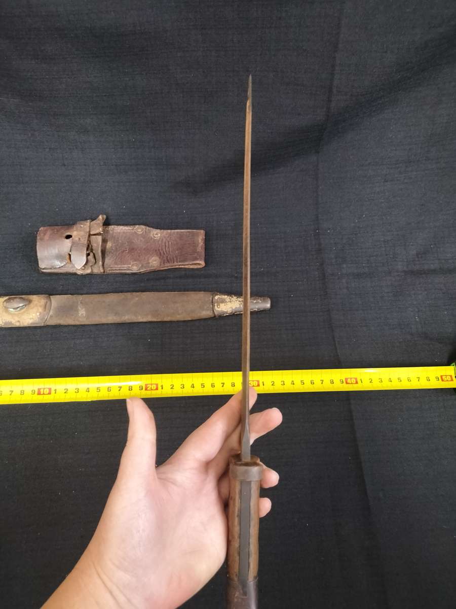 Vintage South African Police Bayonet with Leather Sheath and leather Frog  - See Description