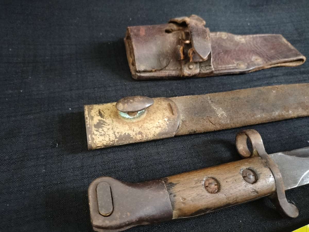 Vintage South African Police Bayonet with Leather Sheath and leather Frog  - See Description